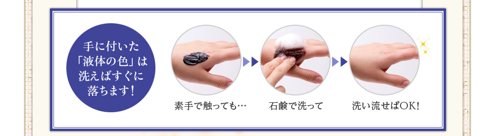 手に付いた「液体の色」は洗えばすぐに落ちます!