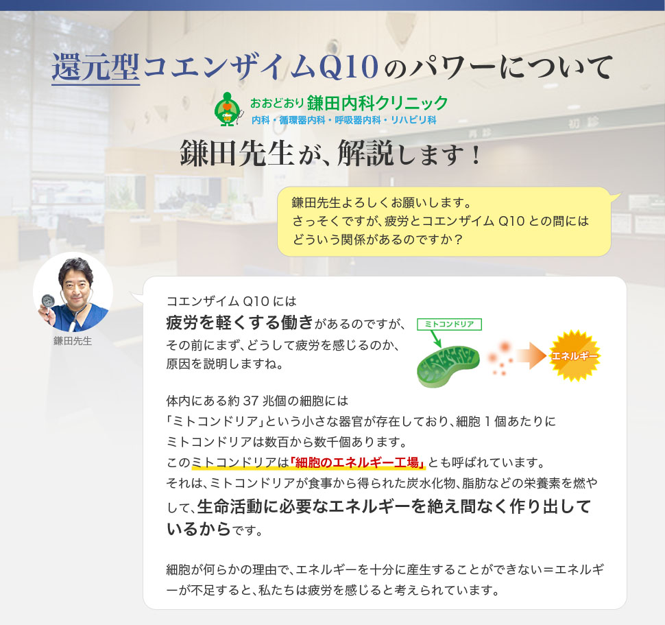 還元型コエンザイムQ10のパワーについて おおどおり鎌田内科クリニック　鎌田先生が、解説します！